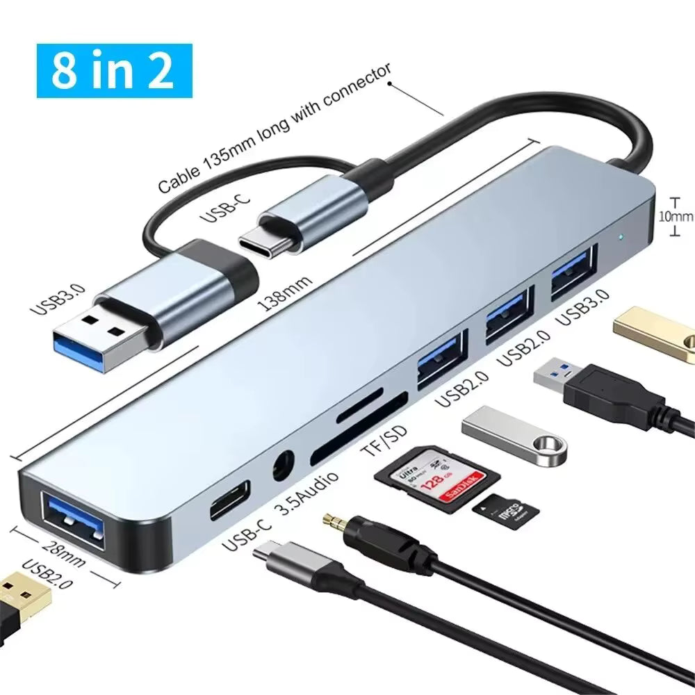 8-in-2 USB Hub with Card Reader